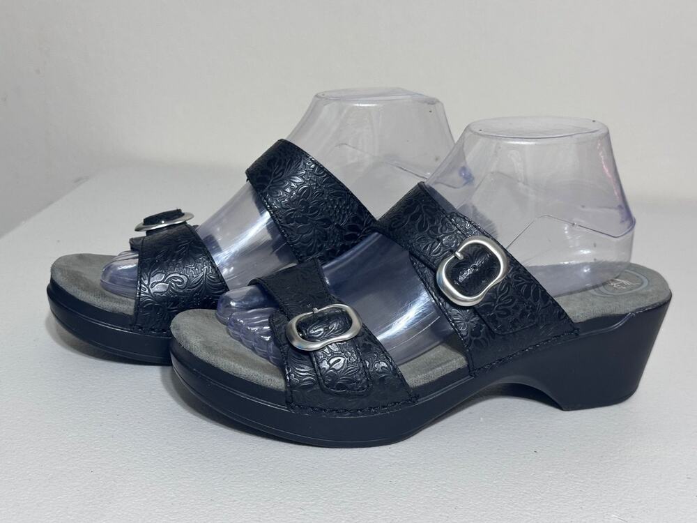 Dansko Sophie Women’s Size 9/9.5 Black Slide Sandals Wedge Platform Heel leather